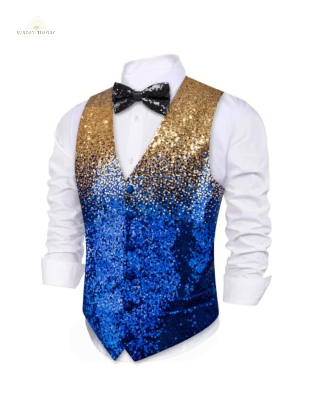 Mens Sequin Vest Bowtie Set V-Neck Sleeveless Waistcoat Prom Disco Party Formal